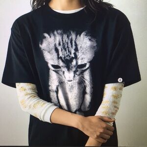 Black T-Shirt with Cat Graphic